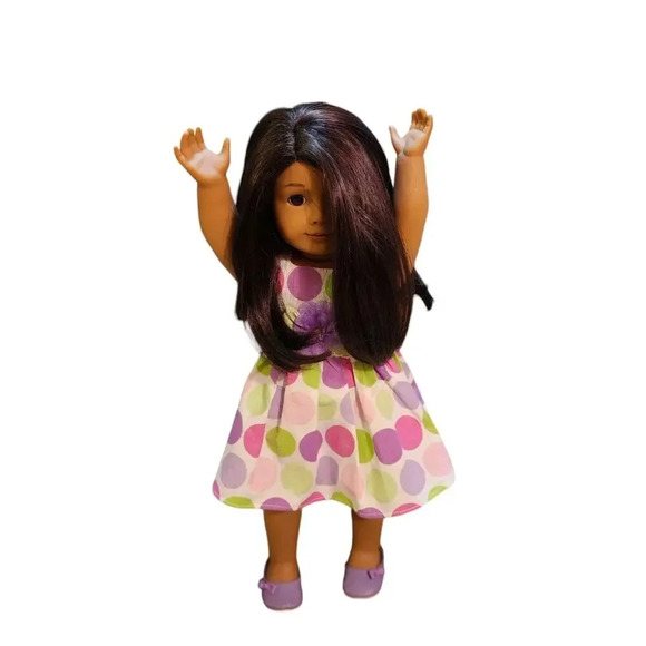 American Girl Doll Brown Hair W/ Colorful Dress 18" Dress w/ Shoes Flawed - Picture 4 of 12